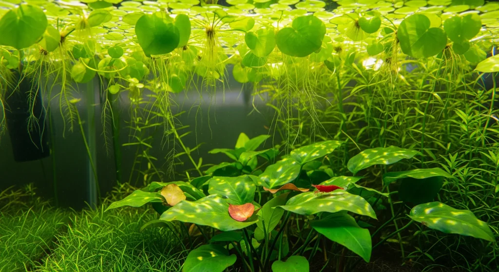 floating aquarium plants Malaysia - Amazon Frogbit in nano tank